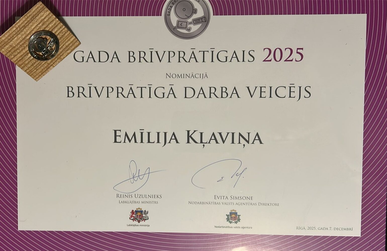 “Brīvprātīgā darba veicējs” ieguvēja Emīlija Kļaviņa